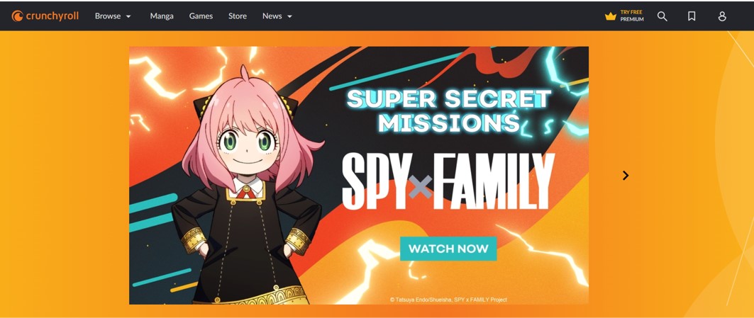 top page of crunchyroll