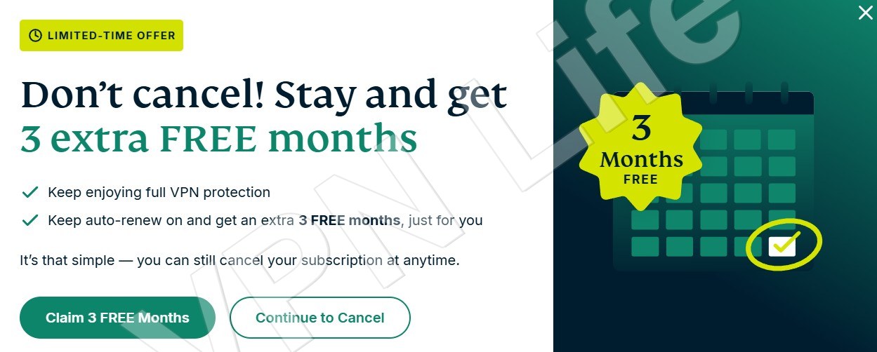 ExpressVPN cancellation step: retention offer screen, click 